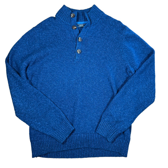 Izod Sweater Men's Size Large Blue Marled Harbor River Button Up Pullover - Picture 1 of 9